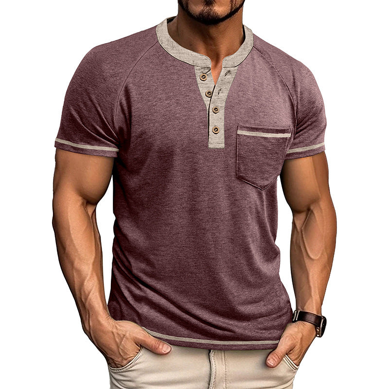Playera Estilo Henley Vintage para Hombre - Manga Corta con Botones