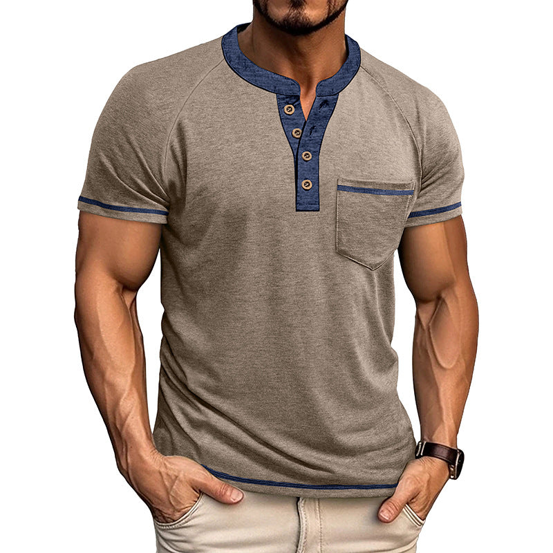 Playera Estilo Henley Vintage para Hombre - Manga Corta con Botones