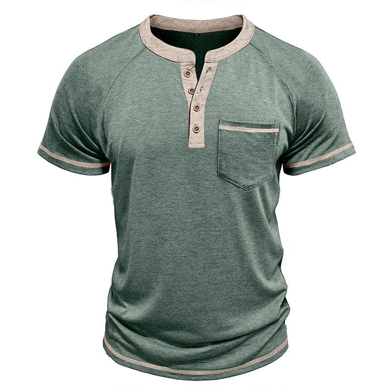 Playera Estilo Henley Vintage para Hombre - Manga Corta con Botones