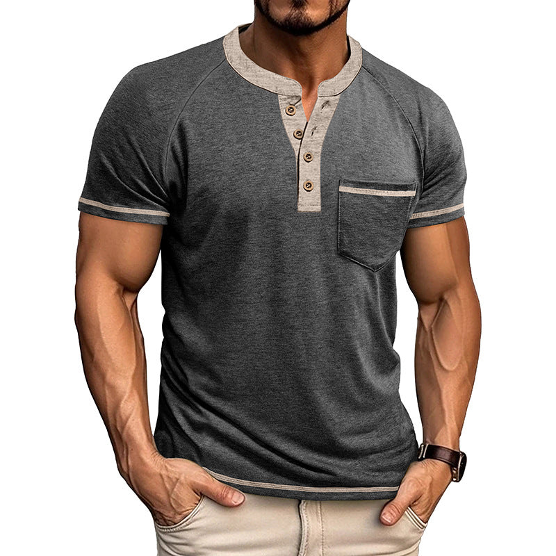 Playera Estilo Henley Vintage para Hombre - Manga Corta con Botones