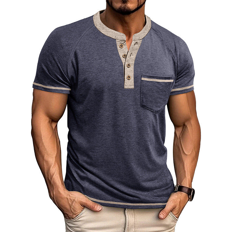 Playera Estilo Henley Vintage para Hombre - Manga Corta con Botones