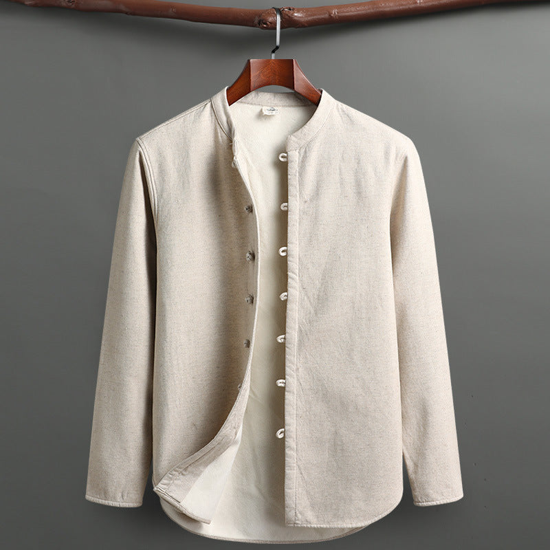 Abrigo Estilo Oriental para Hombre - Algodón y Lino Cuello Mao Manga Larga