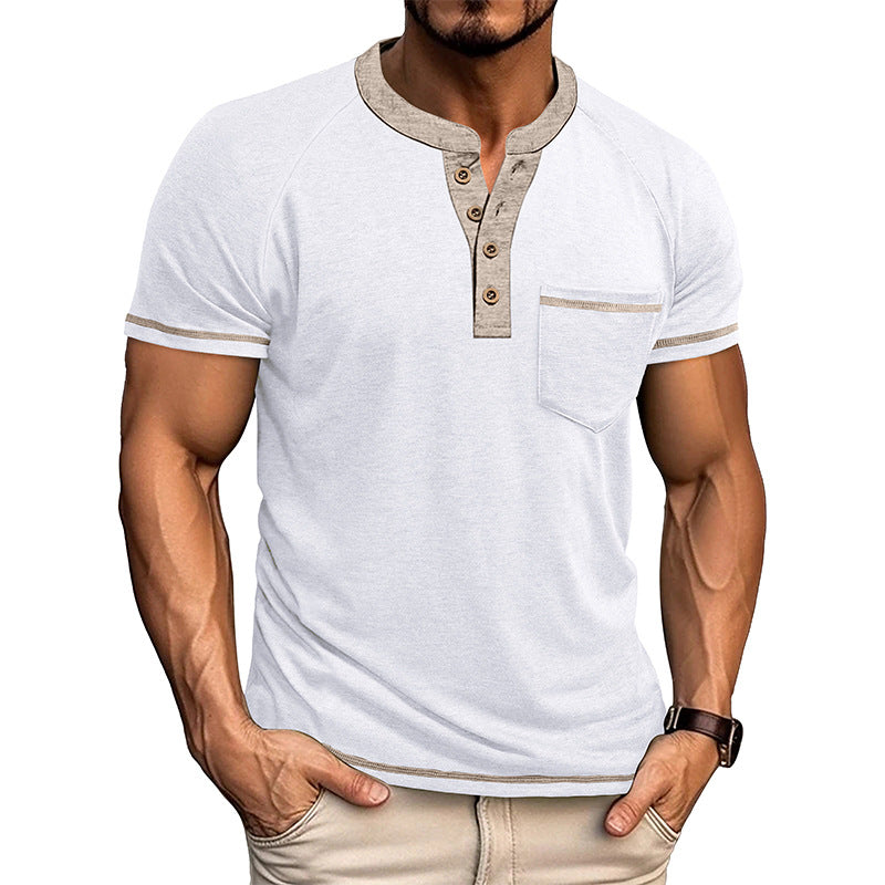 Playera Estilo Henley Vintage para Hombre - Manga Corta con Botones