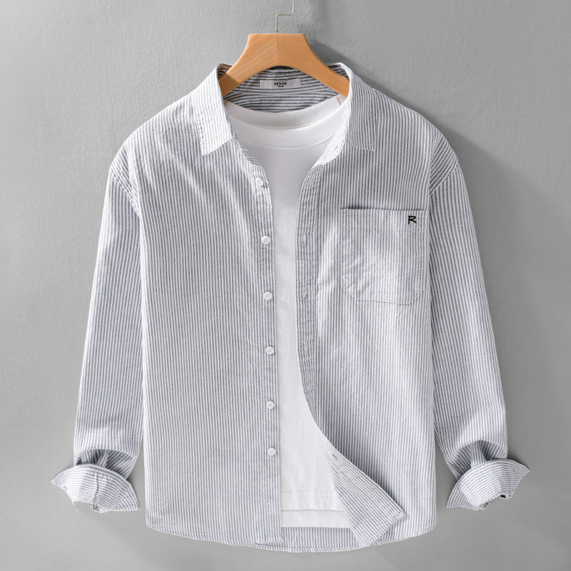 Camisa a Rayas de Manga Larga para Hombre - Corte Holgado Primavera Otoño