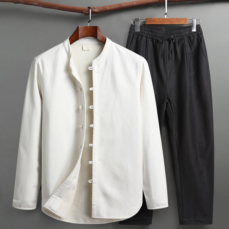 Abrigo Estilo Oriental para Hombre - Algodón y Lino Cuello Mao Manga Larga